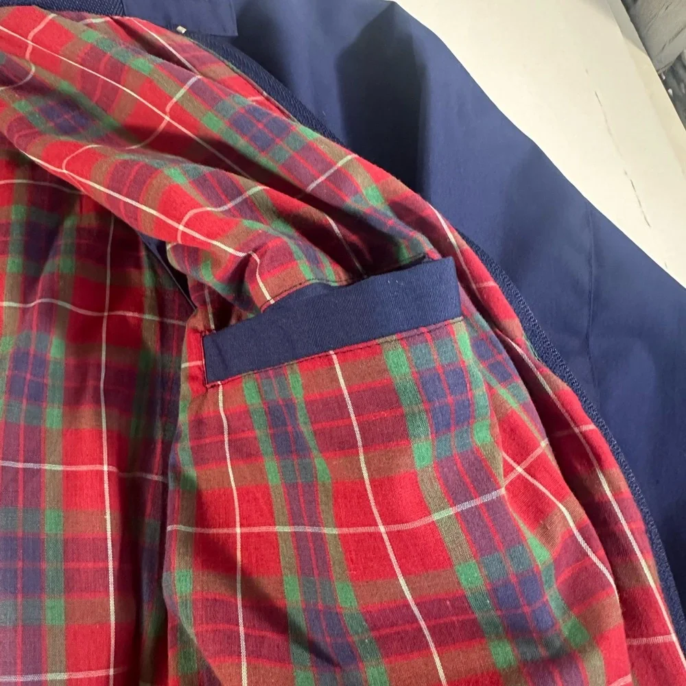 Field & Stone Plaid Lined Bomber Jacket Navy a Blue Zip Front Size Small Short